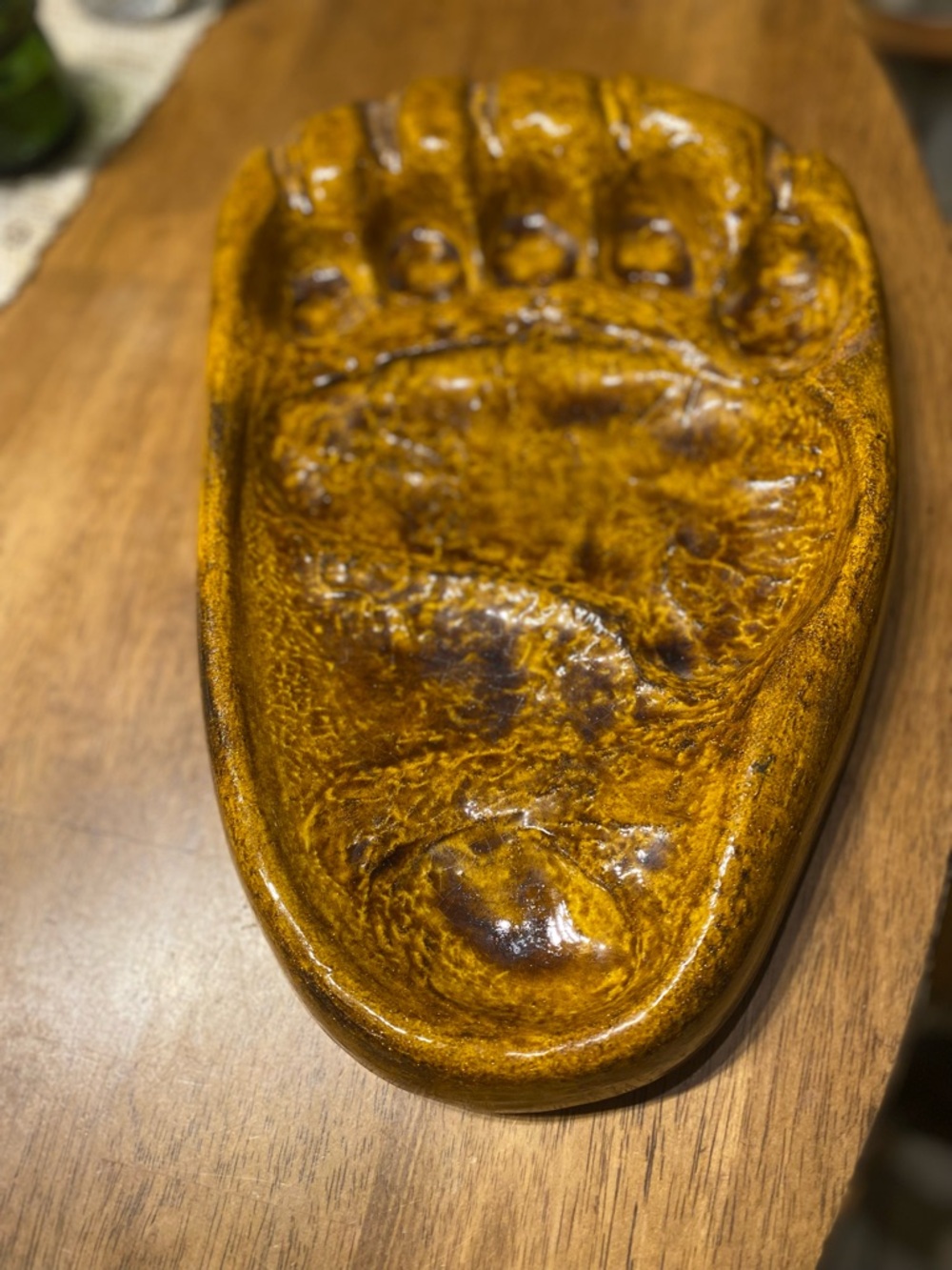 Hand crafted BIG FOOT relish/appetizer dish . 8.5 x 13 inches   Excellent cond
